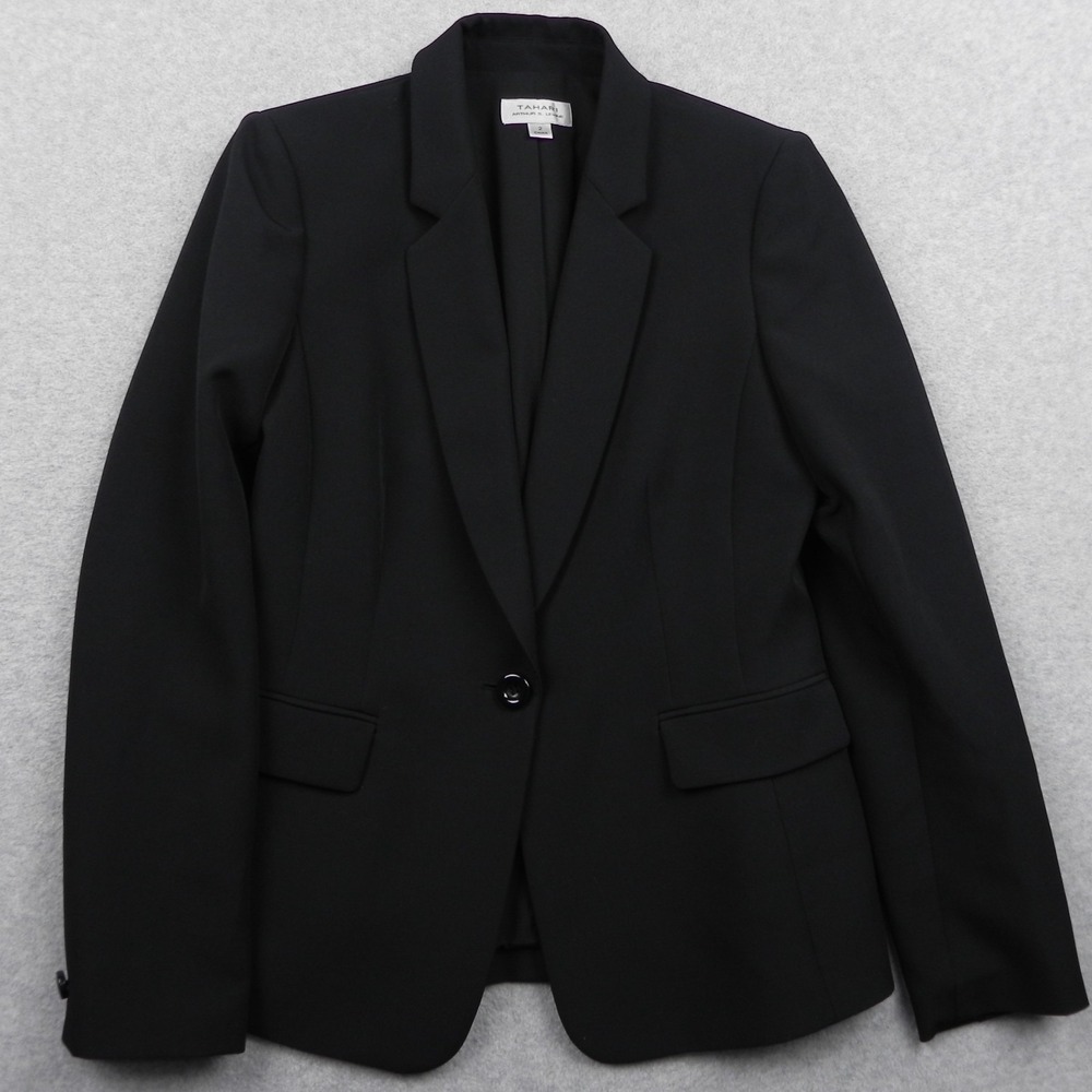 Tahari Blazer Womens 2 Stretch 1-Button Suit Jacket Coat Business Formal Black